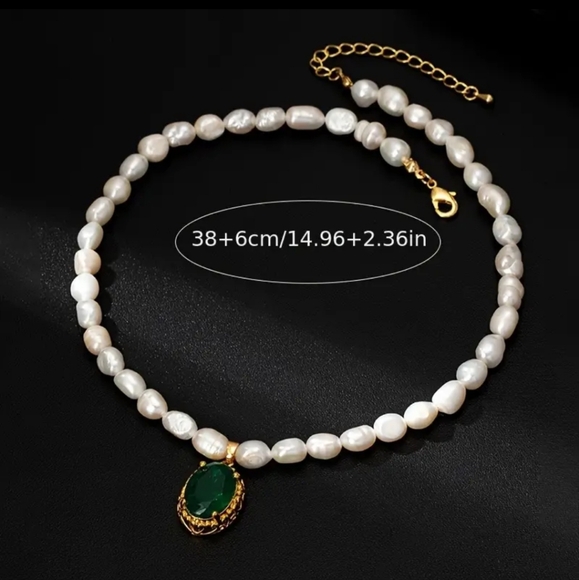 Natural Irregular Freshwater Pearl Necklace & Red Crystal Pendant Gold… - Picture 8 of 8